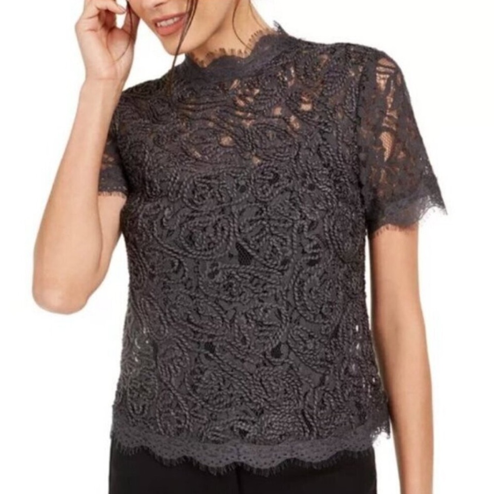 Zara Black Lace Fitted Short Sleeve Blouse